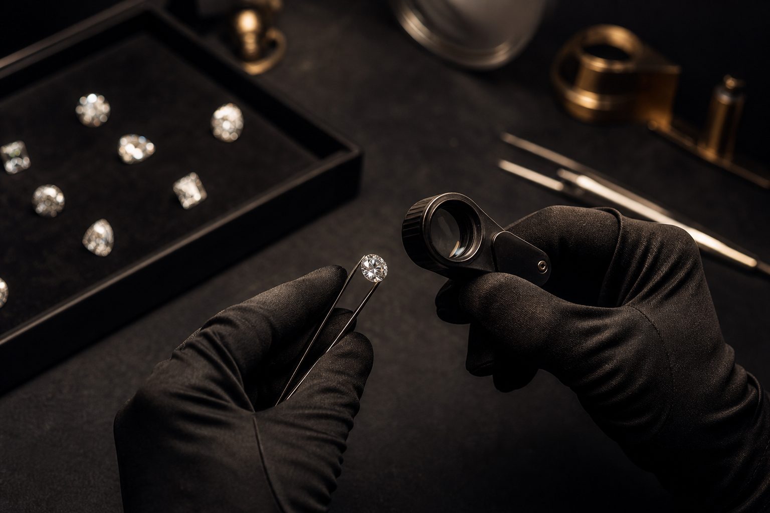 Gemologist inspecting a diamond